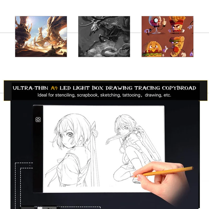 Drawing Tablet Copy Pads Tracing Board LED A4 Stencil Light Box Plate Writing