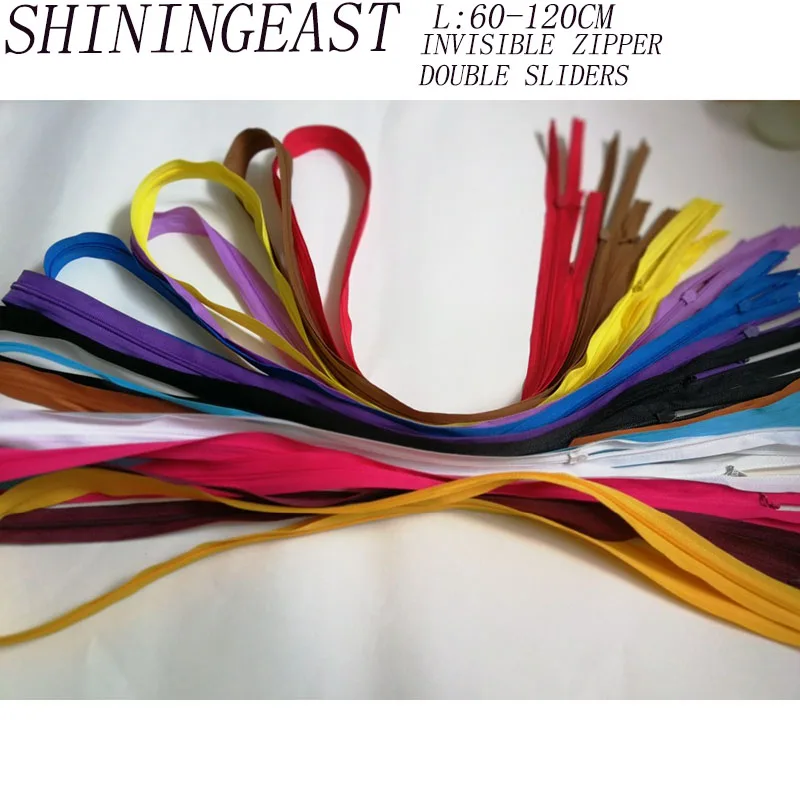 

20pcs/lot 60-120cm double close ends invisible zipper with double sliders for nursing clothes quilt cover diy accessories1703