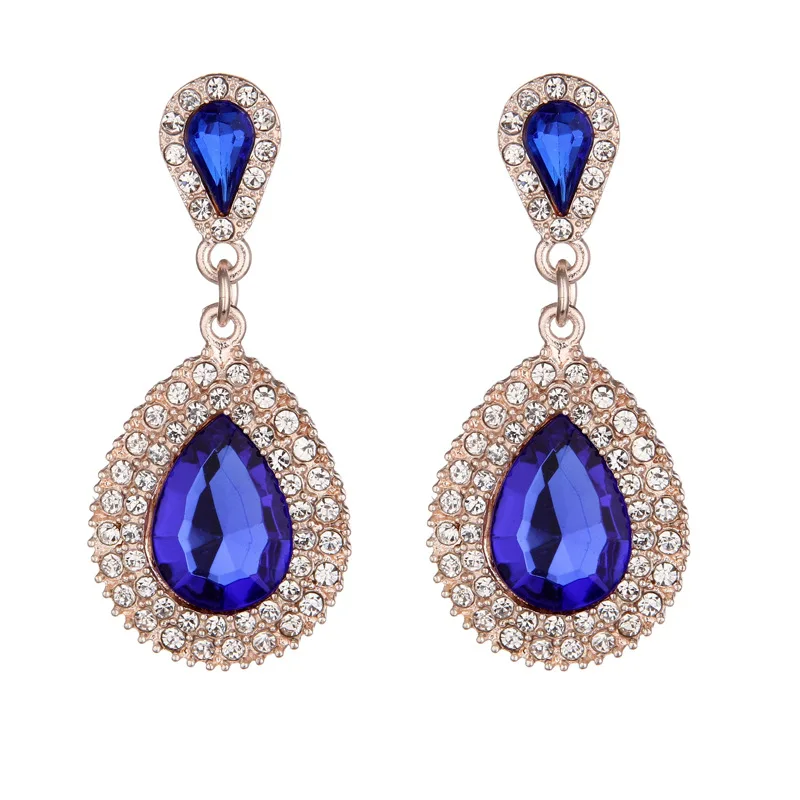 Palace Retro Luxulite Full Drilling Water Drop Rhinestones Female Earrings Sweet Earrings Long Earrings Crystal Earrings