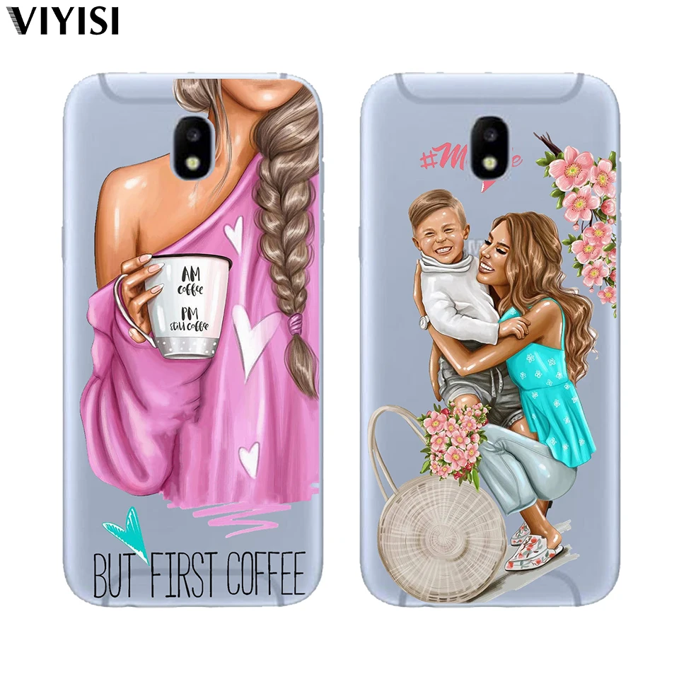 

For Samsung Galaxy S8 case S6 S7 Edge S9 Plus S10 Lite Note 9 8 Coque Etui Luxury Black Brown Hair Baby Mom Girl Queen Princess