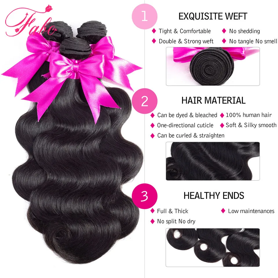Fabc Hair brazilian body wave bundles 10-28 inch Remy Human Hair Extensions bundles Natural Color No Tangle
