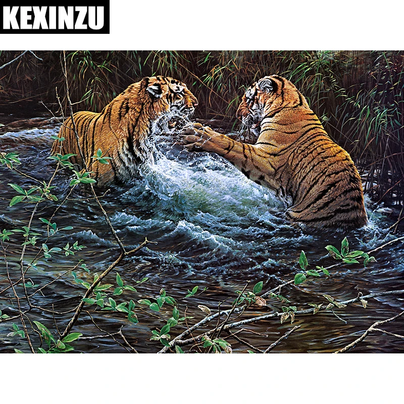 

2018 New 5d diy full square diamond painting,Fighting Tiger,cross stitch diamond embroidery mosaic Picture by number