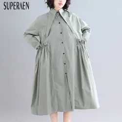 SuperAen/женское платье большого размера 2019 весеннее Новое хлопковое модное повседневное женское платье с длинным рукавом Однотонная женская