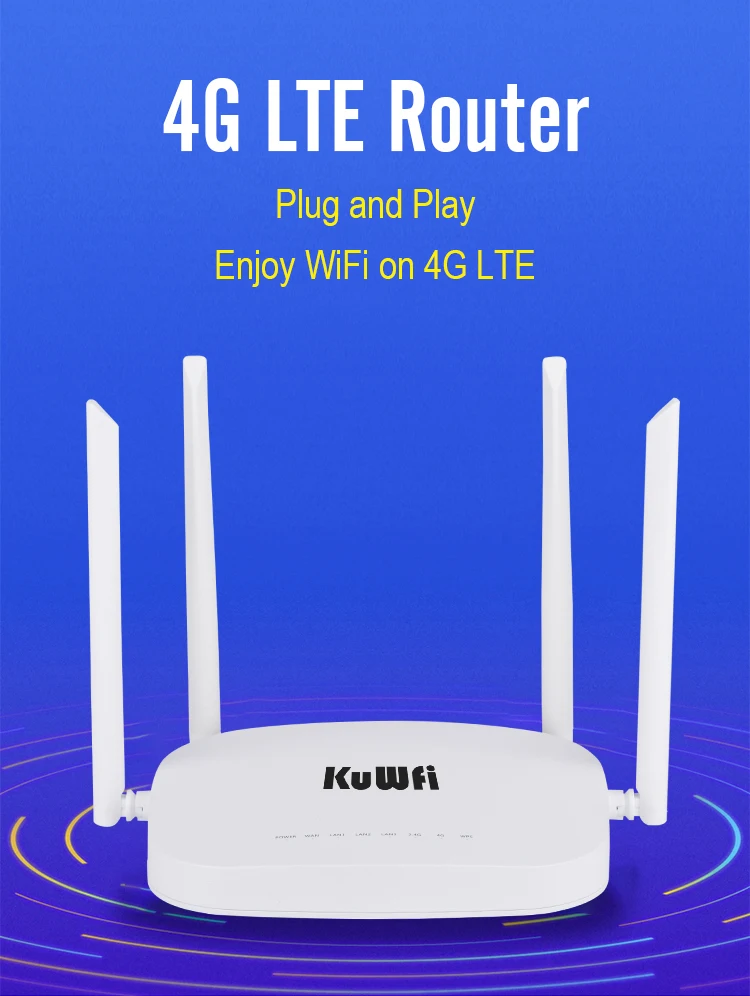 KuWfi 4G CPE маршрутизатор 3G/4G LTE Wifi 300 Мбит/с беспроводной роутер с 4 внешними антеннами
