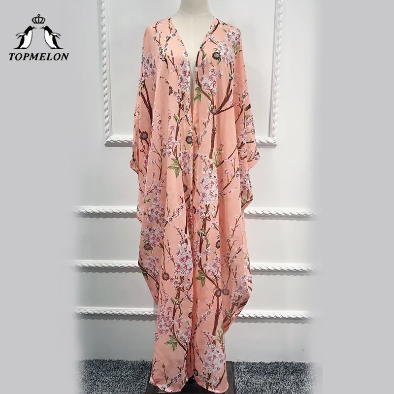 TOPMELON Малазийская абайя Дубай кимоно мусульманских Для женщин Цветочный Стиль платье свободного кроя с длинным рукавом халаты одежда