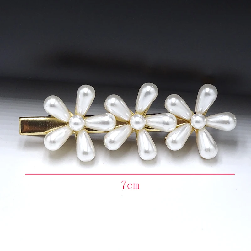 

Fashion white pearl flower hairpin elegant ladies alloy jewelry three flower clip girl side clip cute doll headwear accessories
