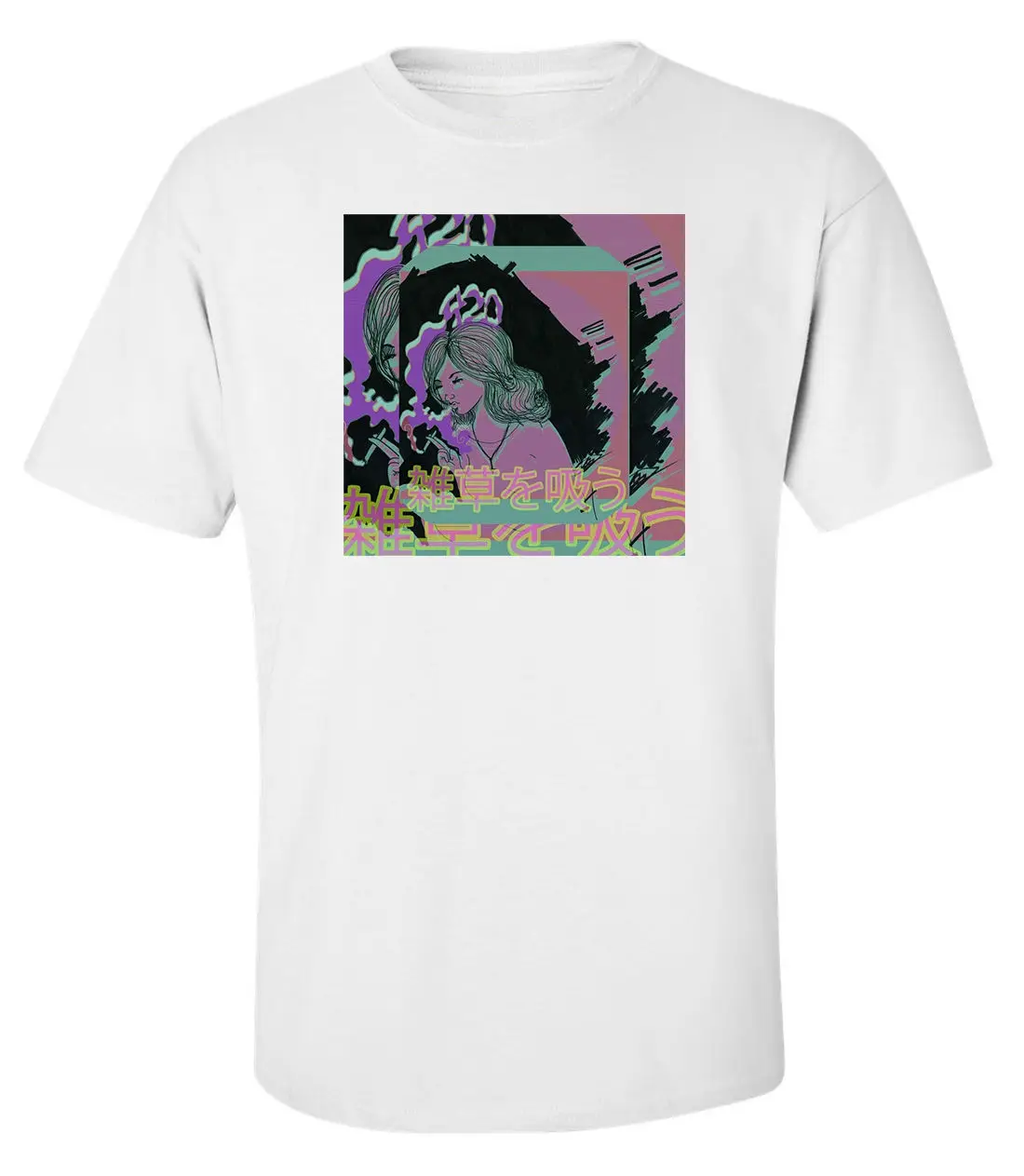 Vaporwave Glitch аниме японский стиль белая хлопковая Мужская футболка с принтом Топ
