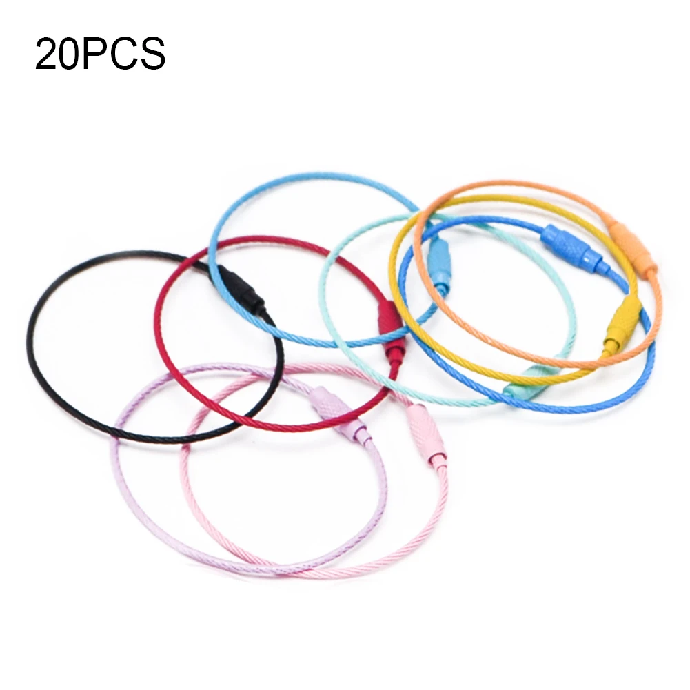 

20Pcs/lot Colored Nylon Coated Stainless Steel Wire Keychains Aircraft Cable Key Ring Loops for Hanging Luggage Tags or ID Tags