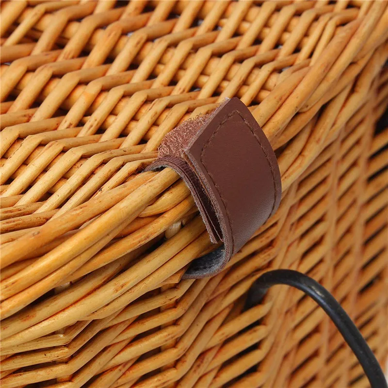 Best UpperX Vintage Wicker Bicycle Basket with Folding Lid & Leather Straps Handle Linen Outdoor Picnic Cycling Accessories 5