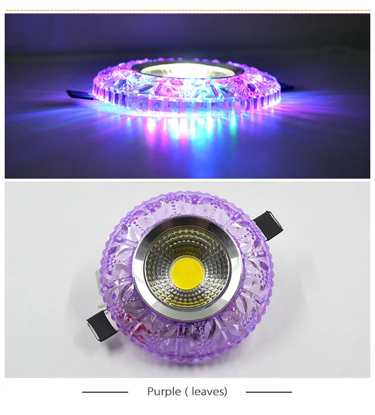down lights COB LED Downlight Colorful Panel Light RGB 3W 110V 220V Recessed Lamp Fixture For Halogen Lamp Decoration Purple Spot light bathroom ceiling light
