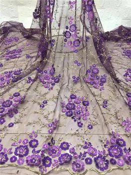 

Wedding Lace African French Lace Fabric High Quality, 3D Beaded Lace Fabric In purple, Heavy Beaded Lace Fabric