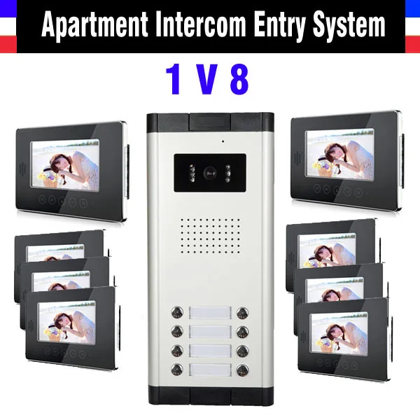 

8 Units Apartment Video Intercom System 7 Inch Monitor Video Doorbell Door Phone kits IR night vision Camera for Multi units