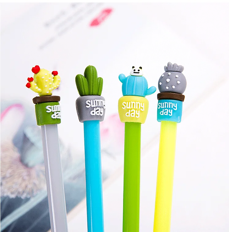 4 Pcs/Set gel pen cute cactus kawaii 0.5mm kalem caneta fourniture papeleria bureau Solid color stationery material escolar