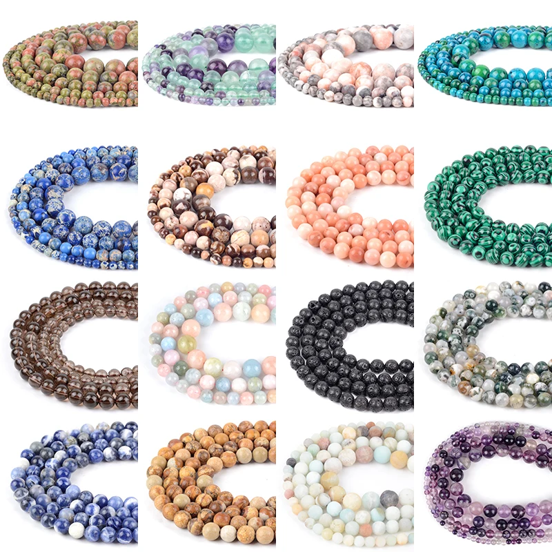

Natural Gem Beads Rose Pink Quartz Lapis Lazuli Lava Stone Round Beads For Jewelry Making Bracelets Diy Needlework Accessories