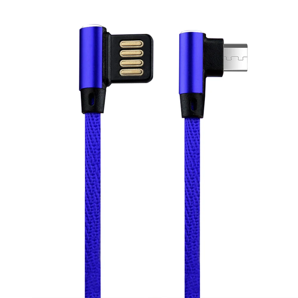 90 градусов Угловой Micro USB к USB 2,0 двусторонний Плетеный Быстрый зарядный кабель - Цвет: Dark Blue