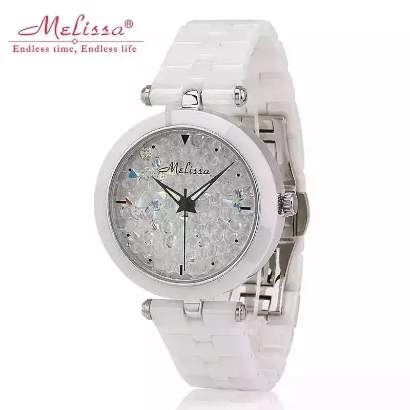 MELISSA брендовые высокотехнологичные керамические часы элегантные женские летние модные наручные часы с браслетом Сияющие кристаллы Montre Femme F8160