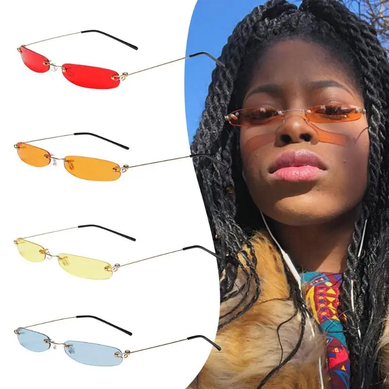 

2019 Ladies Clear Lens Small Narrow Sunglasses Vintage Rimless Rectangle Sunglasses Womens Mens Eyewear