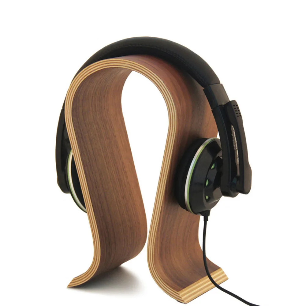 Wood Headphone Stand Earphone Hanger Display Shelf Rack Bracket Desk