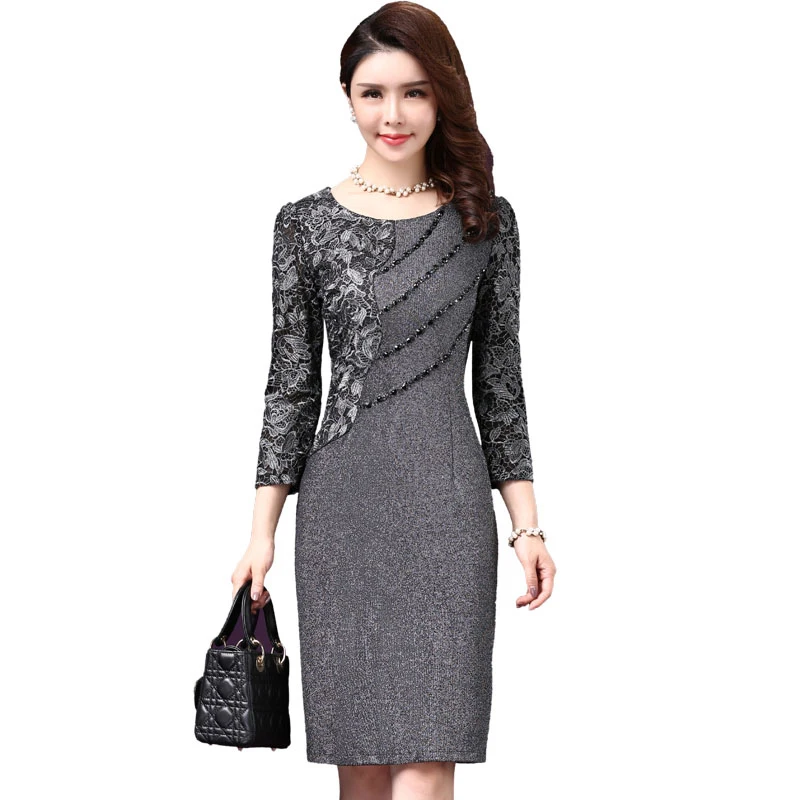 Günstige Hohe Qualität Freies Verschiffen Neue Herbst Mode Mutter Kleid Medium Alter Temperament Frauen Arbeit Tragen Mode Plus Größe