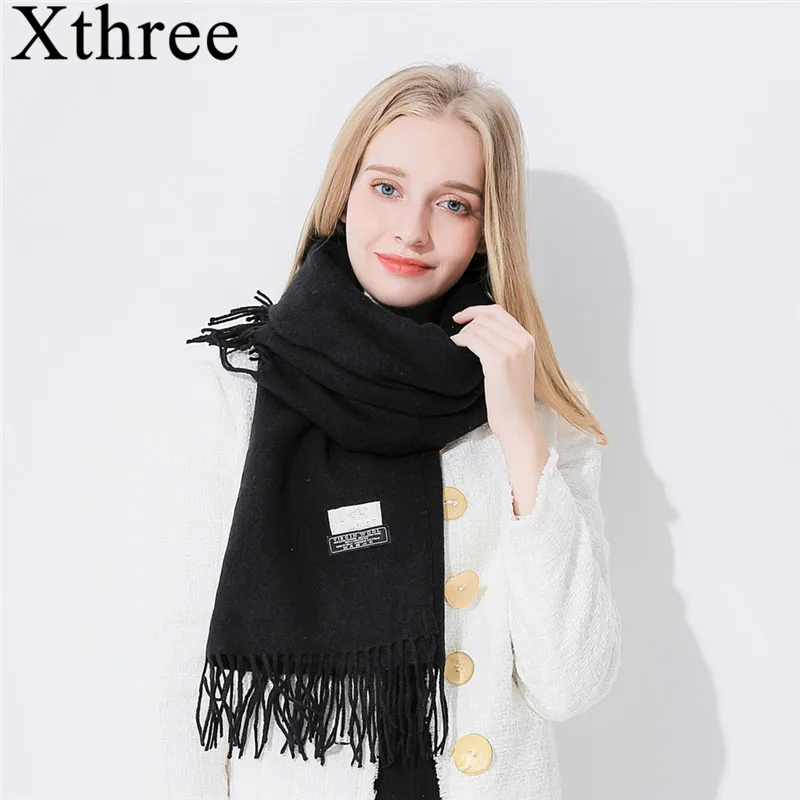 Xthree 180*75 однотонный кашемировый зимний женский шарф, шали, шарфы для женщин, роскошный шарф, зимний брендовый мягкий женский шарф в полоску