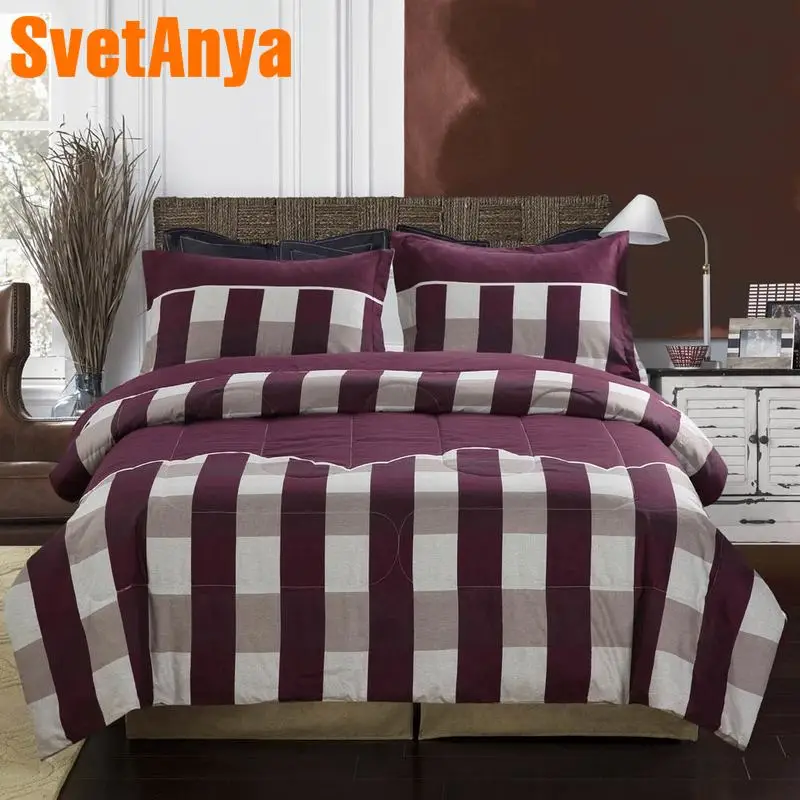 

Svetanya 3pc Quilt set plaid print quilted Blanket and Pillowcase queen full double size