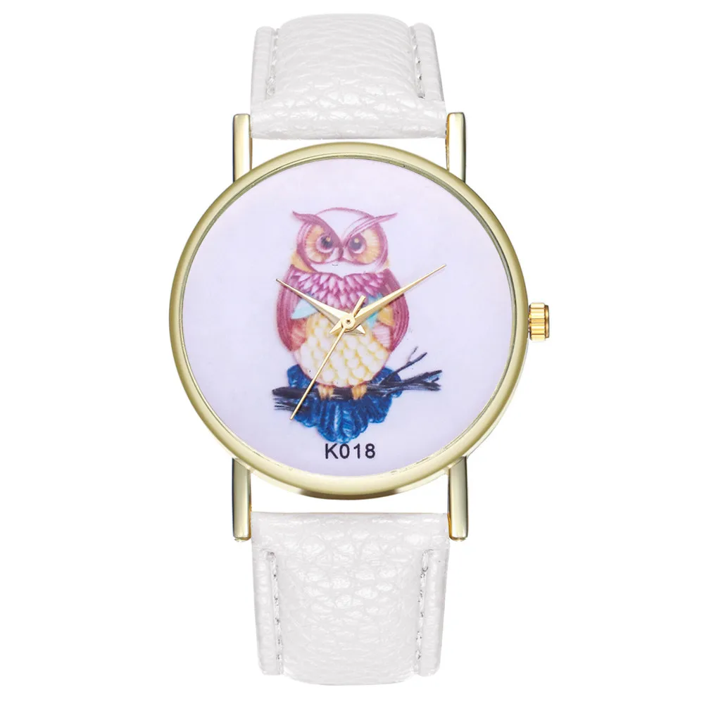 Multi-colored strap owl pattern dial Stylish PU Leather Strap Analog Quartz Watch For Fashion Casual Women