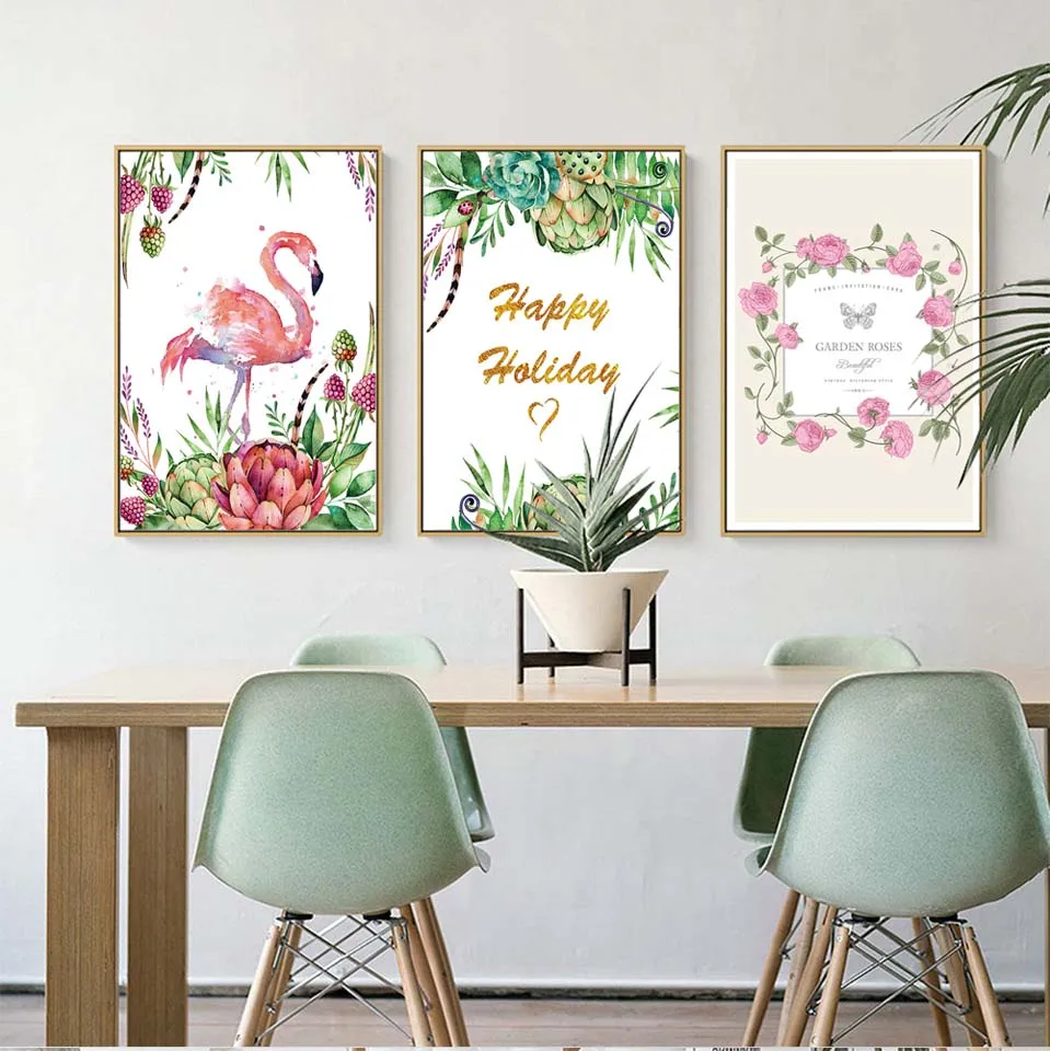 

Home Decoration Print Canvas Paintings Nordic Office Wall Art Poster Picture for Living Room Tropical plants and flamingos