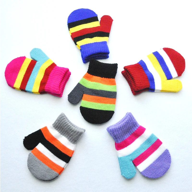 2018 Fashion 12*5 cm Striped Winter mittens children for 1 4 T girl