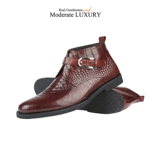 GRIMENTIN/мужские ботинки из натуральной кожи с пряжкой; цвет черный, коричневый; Брендовые мужские ботильоны; Высококачественная Мужская Свадебная обувь - Цвет: brown