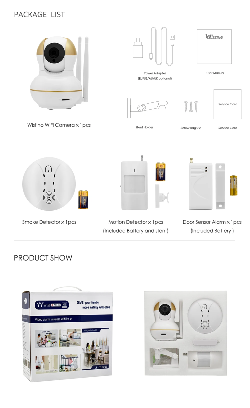 Wistino Alarm Systems Security WIFI IP Camera Security System Video Monitor Surveillance Camera Wireless Home Alarm System With Sensor Alarm Wifi kit Smart Home Camera 14-1
