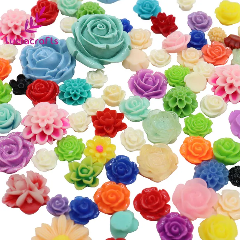 

7-28mm 50g/lot Random Colors Flatback Resin Flower Beads Craft DIY Hairpin Headwear & Sewing Accessories F0609