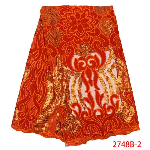Оранжевая Бархатная кружевная ткань для платья новейшее нигерийское французское Тюлевое кружево Высокое качество африканская кружевная ткань с блестками XY2748B-2 - Цвет: picture 2