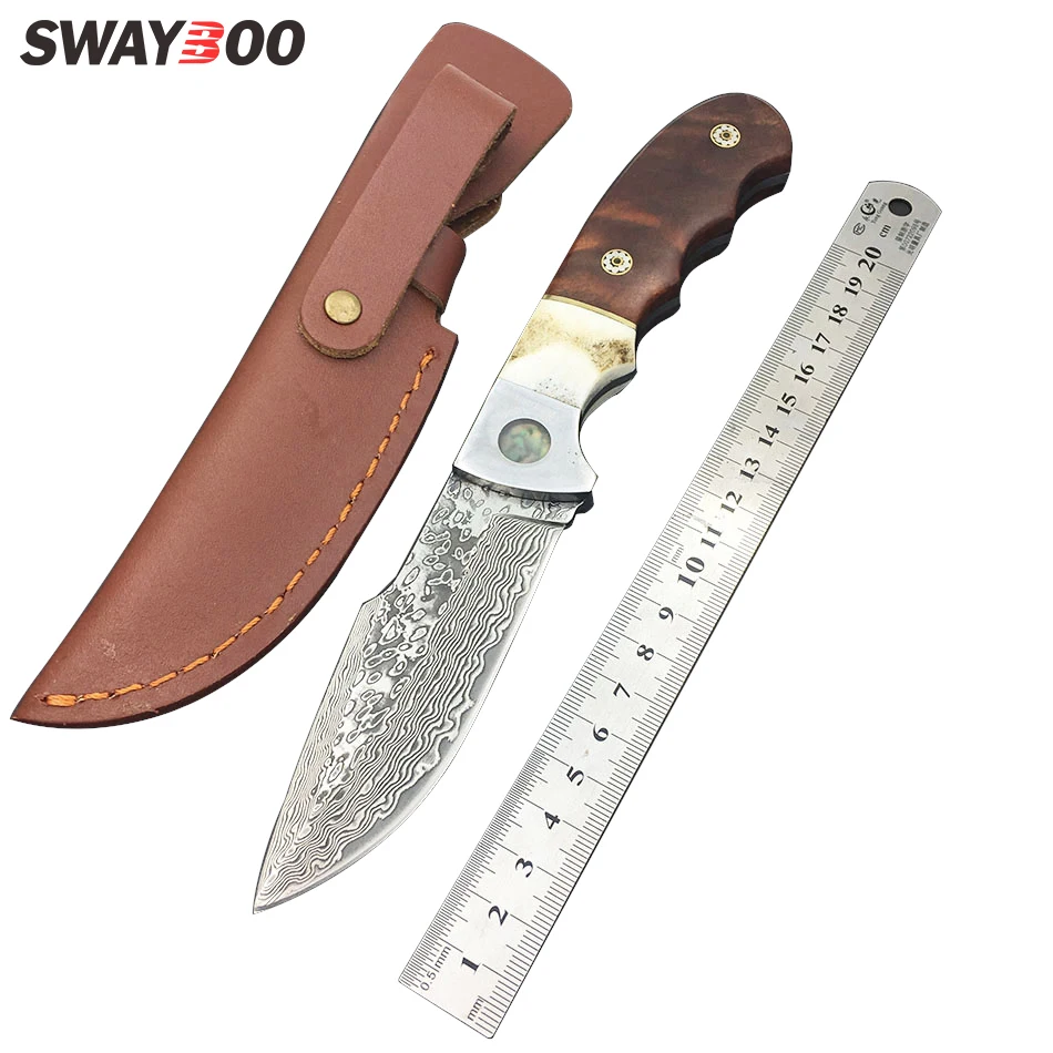 Swayboo Desert man Damascus steel straight knife hunting 58HRC
