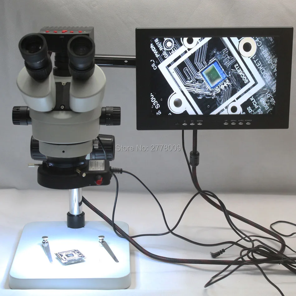 

Trinocular Stereo Microscope 3.5X-90X Continuous Zoom Magnification 16MP HDMI USB Microscope Camera LED Lights 10-inch Monitor