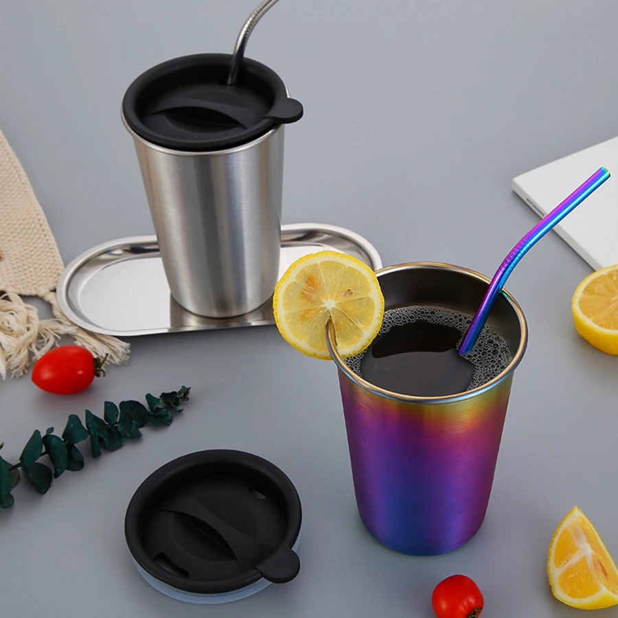 Semai Stainless Steel Coffee Mugs With Silicone Lids and Straws Reusable Party Drinking Juice Tea Beer Cups | Дом и сад