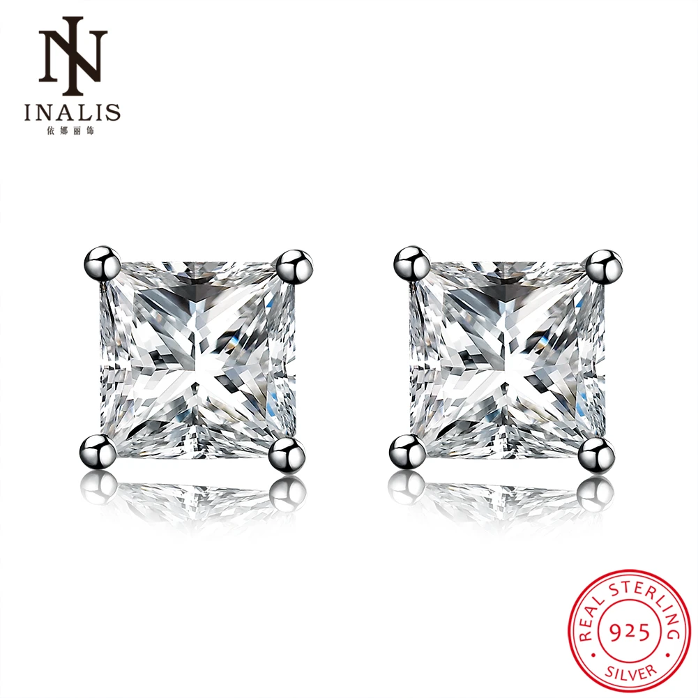

INALIS 2018 Hot 100% 925 Sterling Silver Simple Square CZ Stud Earring Popular and Fashion Design for Woman GiftMother's Day