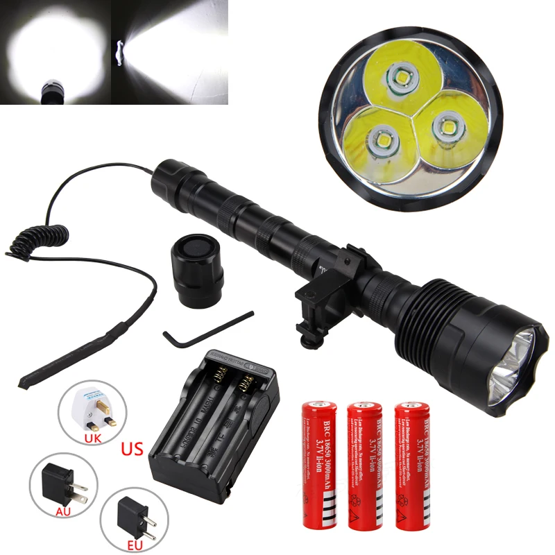 Super Bright 3* T6 Hunting Torch LED Tactical Weapon Light+Remote