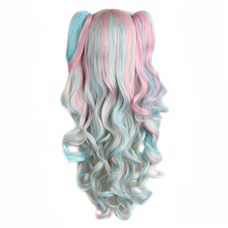 MapofBeauty длинные волнистые косплей парик два хвоста фиолетовый розовый Омбре волосы 12 видов цветов термостойкие парики для женщин синтетические волосы