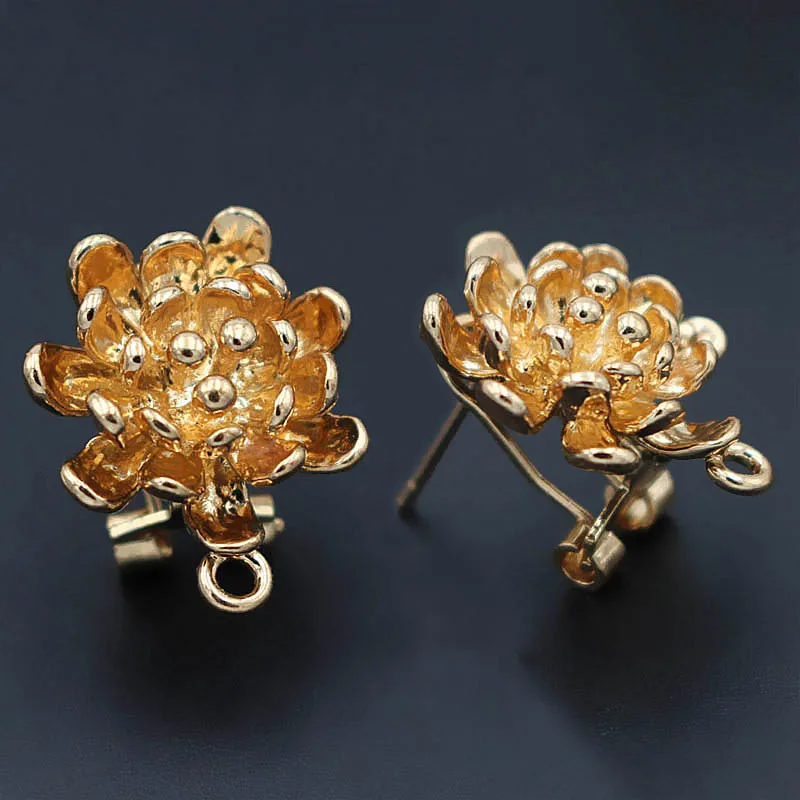 

Dubai Gold Earrings Post Clip Back with Loop Connectors Flower Base Findings DIY Indian African Women Wedding Jewelry Making