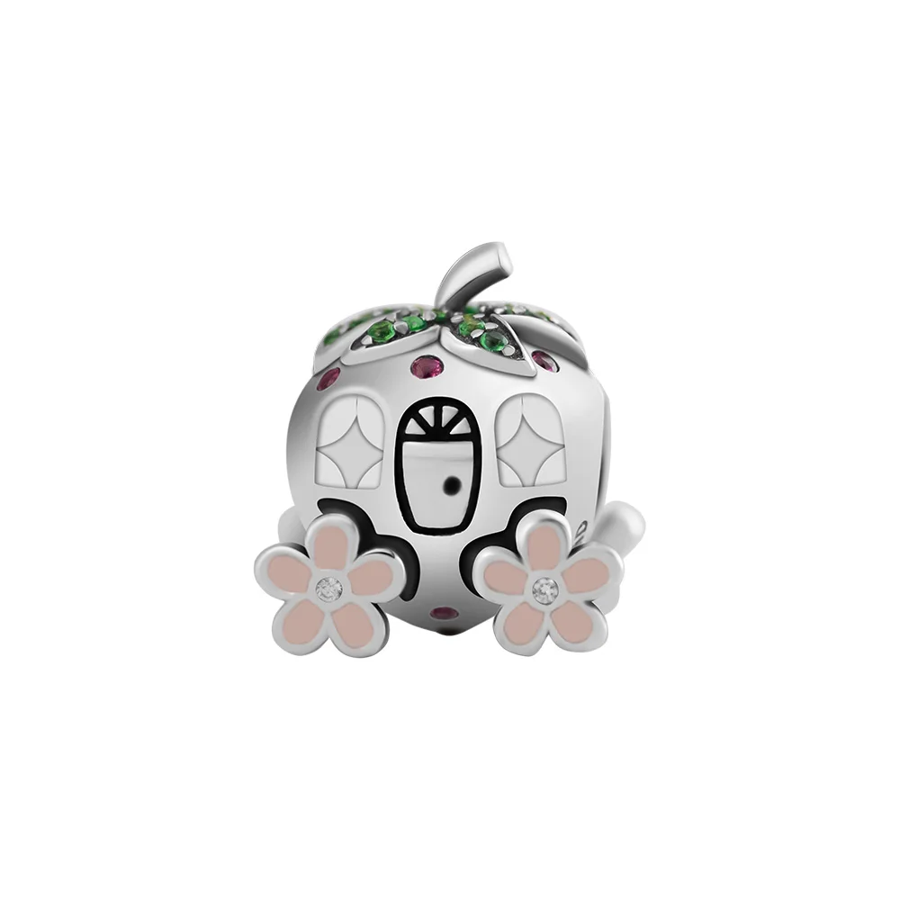 

CKK 925 Sterling Silver Strawberry Car Pink Enamel Bead Charms Fit Pandora Bracelet Argent DIY Beads for Jewelry Making kralen