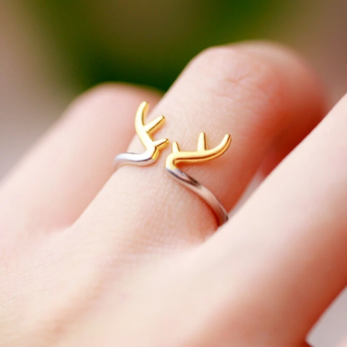 Personality 925 Sterling Silver Jewelry Cute Deer Antlers Rings For
