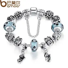 Bamoer Luxury 925 Sterling Silver Charm Bracelets With Daisies Murano Glass&Crystal European Charm Beads Jewelry SDP1831