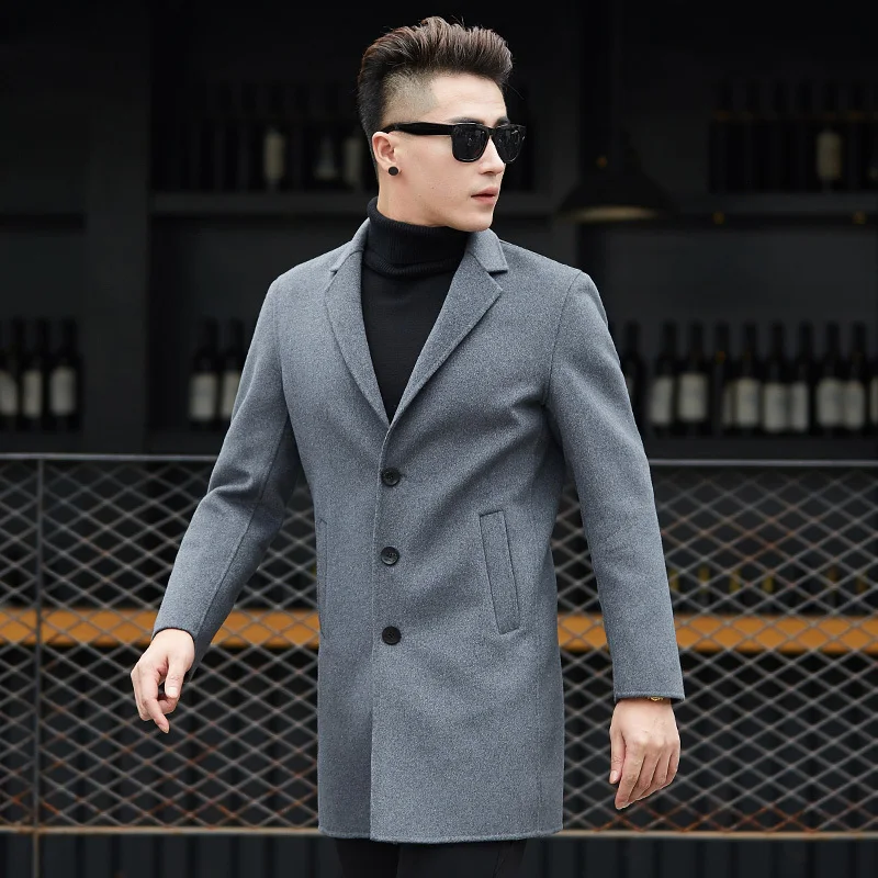 Wool Blend Long Coats overcoats Jackets Single Casual Mens Winter For