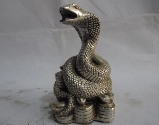 

6 Chinese copper Silver YuanBao Money Snake Cobra Zobiac Year Animal Statue