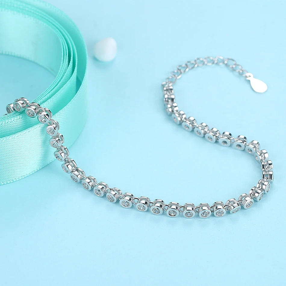 Модный 925 пробы серебряный Теннисный регулируемый браслет, свадебные ювелирные изделия, роскошный кубический цирконий, браслет-цепочка для женщин