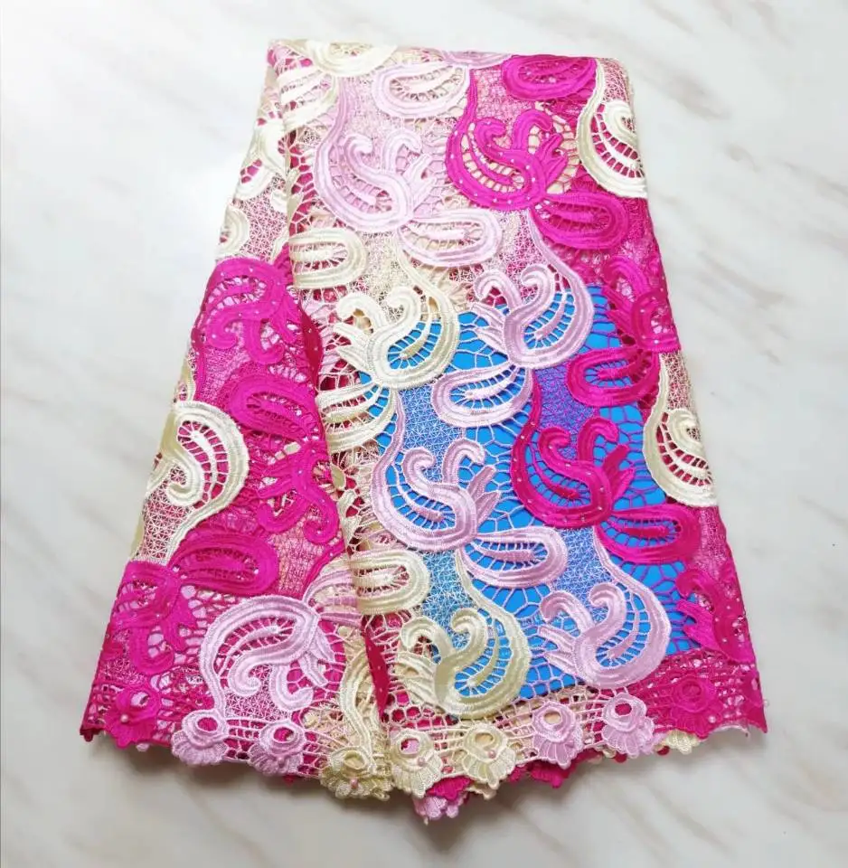 

5Yards/pc Beautiful three color style african water soluble lace embroidery french mesh guipure lace fabric for dressing BW46-1