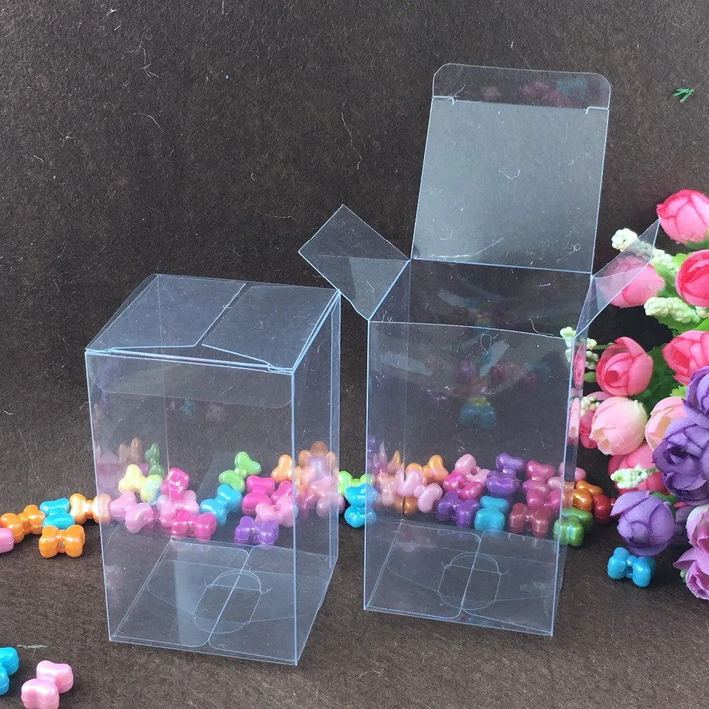 

50PCS 5*5*8cm Transparent waterproof Clear PVC boxes Packaging small plastic box storage for food/jewelry/Candy/Gift/cosmetics