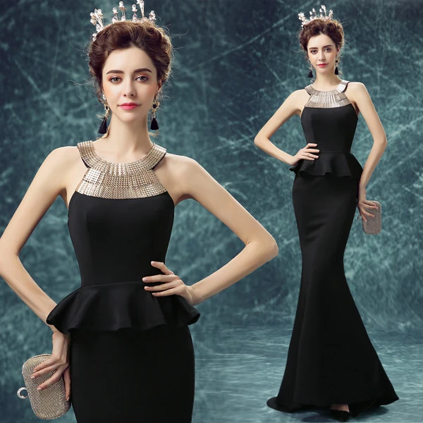 Y Black Tail Metal Halter Wedding Dress Show Host Annual Y Black Tail Metal Halter Wedding Dress Show Host Annual Dinner Evening Dresses In From Weddings Events On Aliexpress