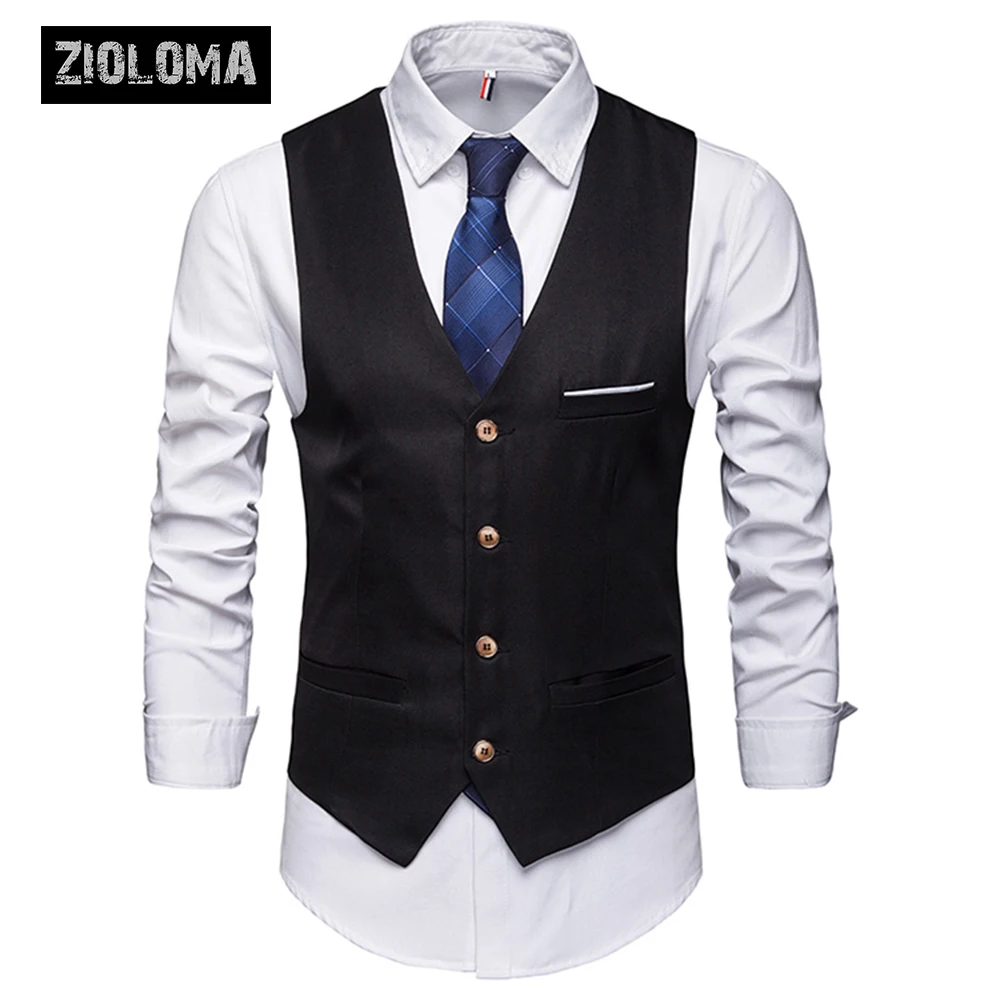 ZIOLOMA Men Basic Casual Male Waistcoat Gilet Homme Plaid Sleeveless Social