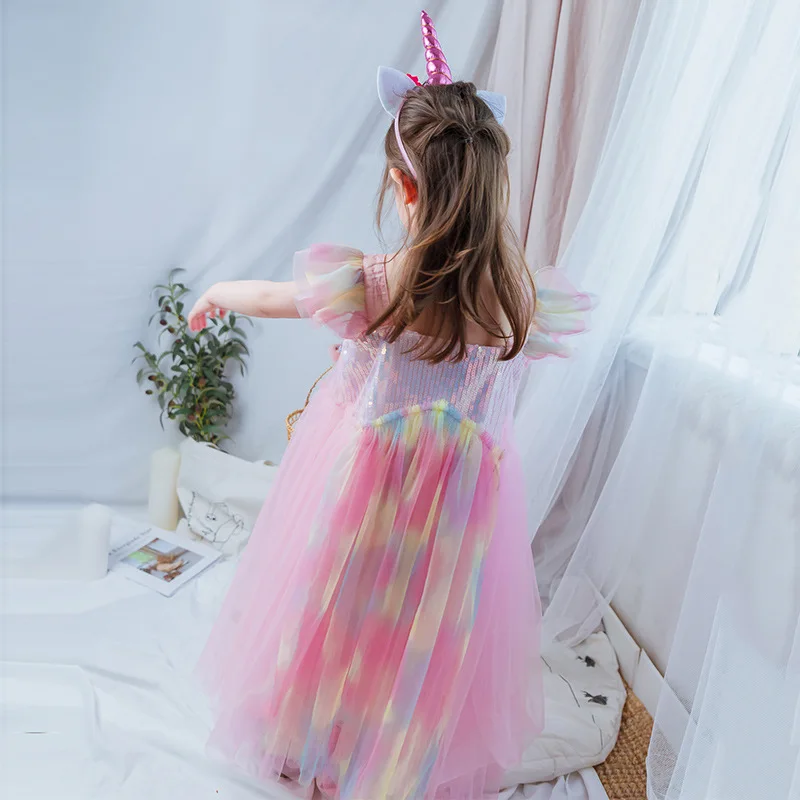 Летние Детские платья с единорогом, платье принцессы для девочек праздничная одежда Vestido, одежда для маленьких девочек от 3 до 10 лет